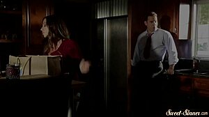 Busty stepmom's hairy pussy gets intensely fucked by her stepson.