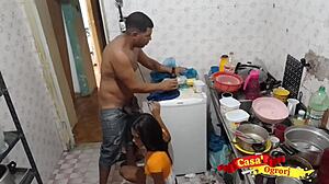 the cute asian teen stepdaughter gets fucked by her stepfather in the kitchen