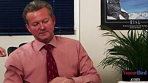 Seductive secretary babe voyeurs male jerking