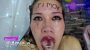 एशियन स्लट बड़े लोड पर गैगिंग चोकिंग डीपथ्रोट स्वॉलो फेसफक