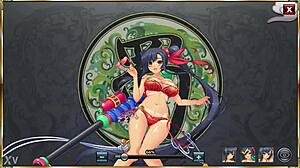 gif from shinrenkyo musou tenka touitsu den featuring guan yu in swimsuit ii