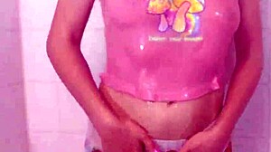 teen step sister with perfect ass showers, showing wet t-shirt and shaved pussy