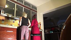 i lick stepmom's pussy in kitchen passionately