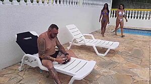 Fucking Two Hot Babes By The Pool! Diana Smith Moans