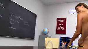 Beautiful brunette babe enjoys shaved pussy fuck.