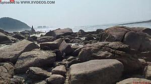 African Crossdresser Fucks Japanese Teen Outdoors at Beach