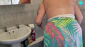 cleaning the bathroom with my bare tits exposed