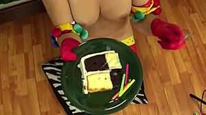 Amateur Blowjob on Birthday Cake with Cum Eaten - How Wild Can It Get?
