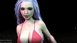 Naughty teen with big boobs gives blowjob to older guy in gameplay