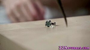 Petite Cutie with Small Natural Tits Sucks Monster Cock and Gets Jizz in Her Mouth