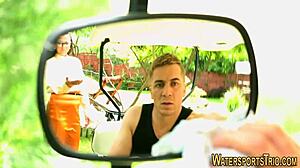 Slut Sucks In Golden Shower Fetish Outdoors