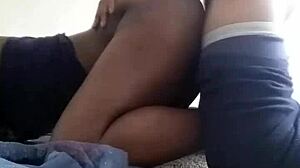 Horny ebony woman fucks passionately on the floor with intense details