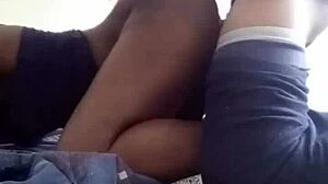 Horny ebony woman fucks passionately on the floor with intense details