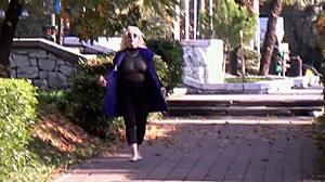 Blonde Milf Flashes Nylon Boobs in Public Outdoors