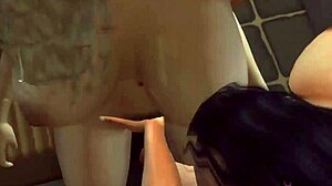 licking and fingering in 3d lesbian threesome at restaurant