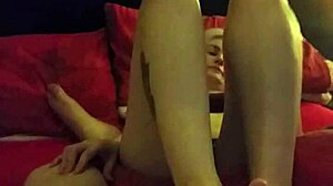 amateur girlfriend gives footjob to friend