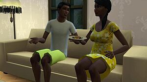 Ebony Step Mom Gives Blowjob to Black Teen Cock