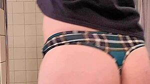Showing off my big ass in panties and thong in the bathroom