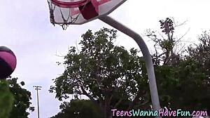 Real lesbian party where teen licks another girl's pussy orally.