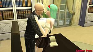 Does Bulma suck the boss's balls while her husband watches in maid slaves episode 5?