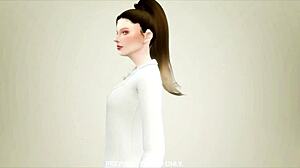 Tourist explores 3d hentai game with rough brunette model