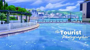 Tourist explores 3d hentai game with rough brunette model