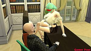 Does Bulma suck the boss's balls while her husband watches in maid slaves episode 5?