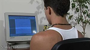 straight boy watches gay video and strokes his cock