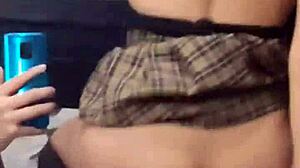 Skinny mexican college girl fucks her teacher while he records from behind.