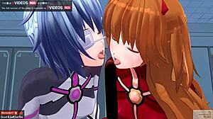 asuka and rei from evangelion have a lesbian threesome 😏