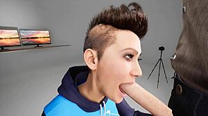 Deepthroat sloppy blowjob in 3d anime hentai game with gagging tits