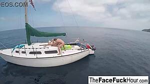 marsha may endures intense face fucking and rough blowjob leading to facial cumshot.