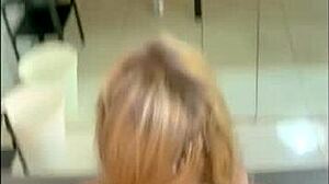 Her friend gives bent over blonde bombshell a facial