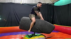 Naughty Mechanical Bull Squirts After Street Peeing