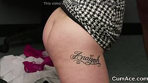 flirty peach swallows jism after facial cumshot in blowbang.