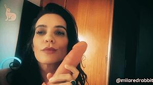 lonely girl sucks dildo before shoving it up her ass