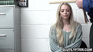 pervert officer drilling tight wet pussy of teen 18+ shoplifter in backroom action. sneaky blonde gets deepthroat punishment.