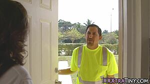 Petite teen 18+ gets jizzed on her small tits by monster cock