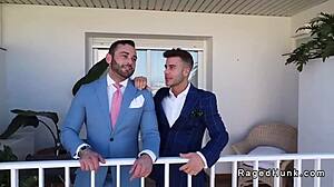 Watch these gays in suits rim and fuck anal on the sofa