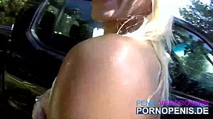 Blonde German Slut With Pierced Nipples And Pussy Fucked Hard Outdoors, Blowjob And Cumshot