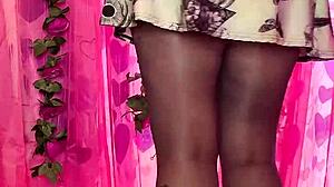 Look at this tease in black pantyhose