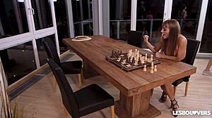 Lesbo lovers Ashley and Silvia dive into hot pussy licking!