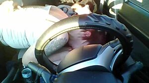 amateur redhead gives deep blowjob in public car setting