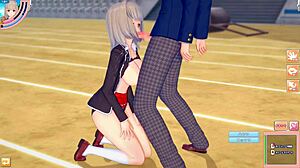 young girl azu gets huge tits massaged in anime hentai game