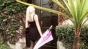 I feel intense watching this blonde milf in black stockings and heels getting bent over for doggystyle pussy fucking on the stairs and floor.