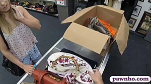 Amateur babe with glasses spying on pawn keeper's big cock fucking her?