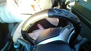 amateur redhead gives deep blowjob in public car setting