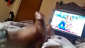 Ebony amateur masturbates to monster black cock on phone cumshot