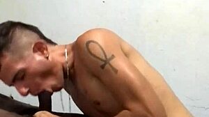 Sneaky friend fills my mouth and face with cum, he groans