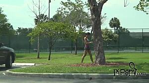 ebony hottie riding white cock